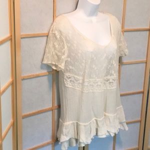 Free People lace & knit ivory top